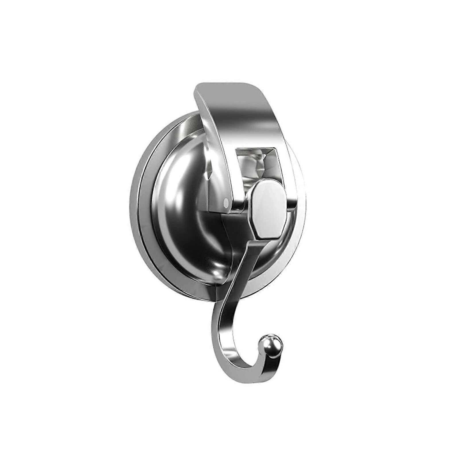 Suction Cup Hook with Strong Vacuum Wall Mount, Removable Reusable Bathroom Towel Holder, Silver