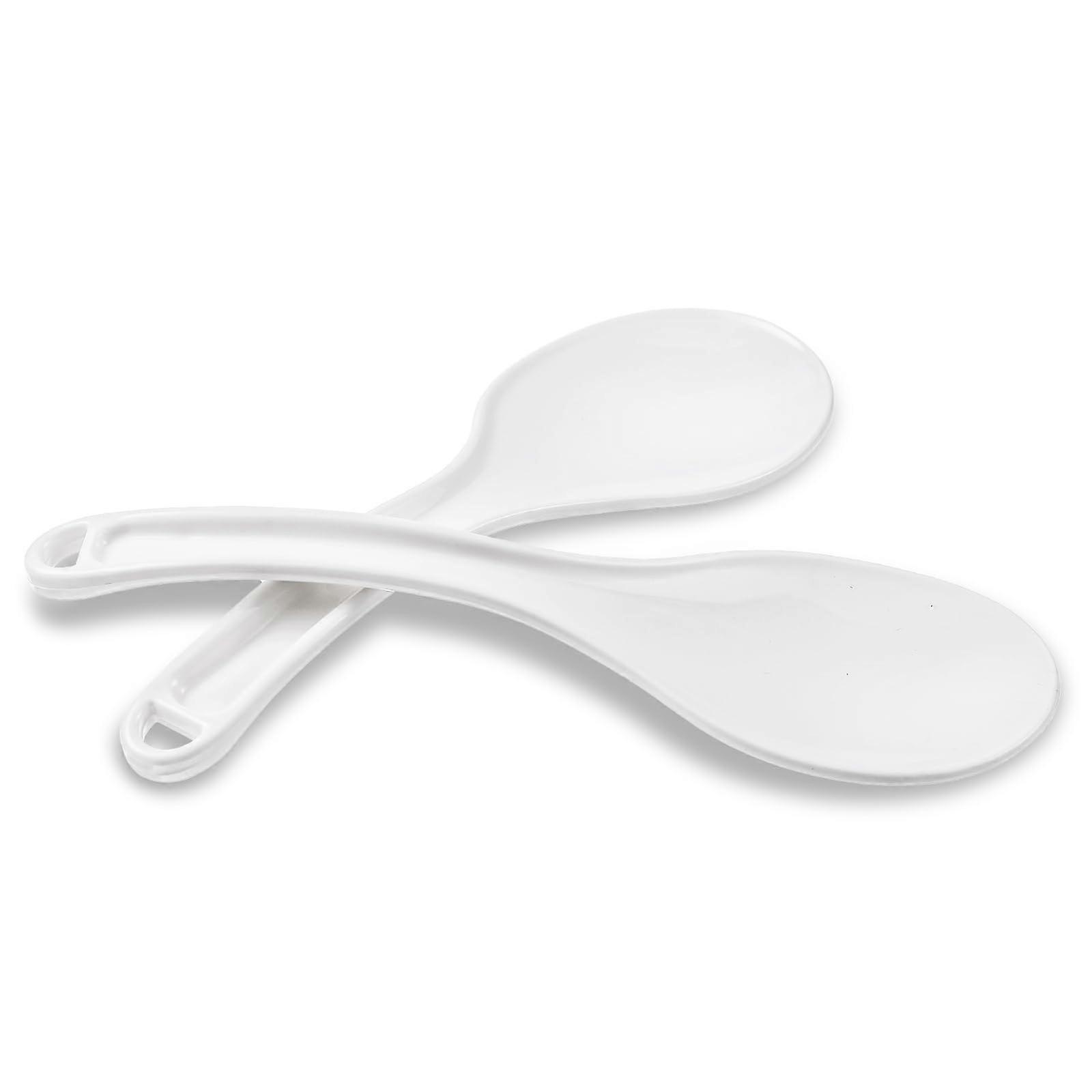 2 Pcs NonStick White Rice Paddle Spoon Set with Scratch Edges for Rice Cooker Use