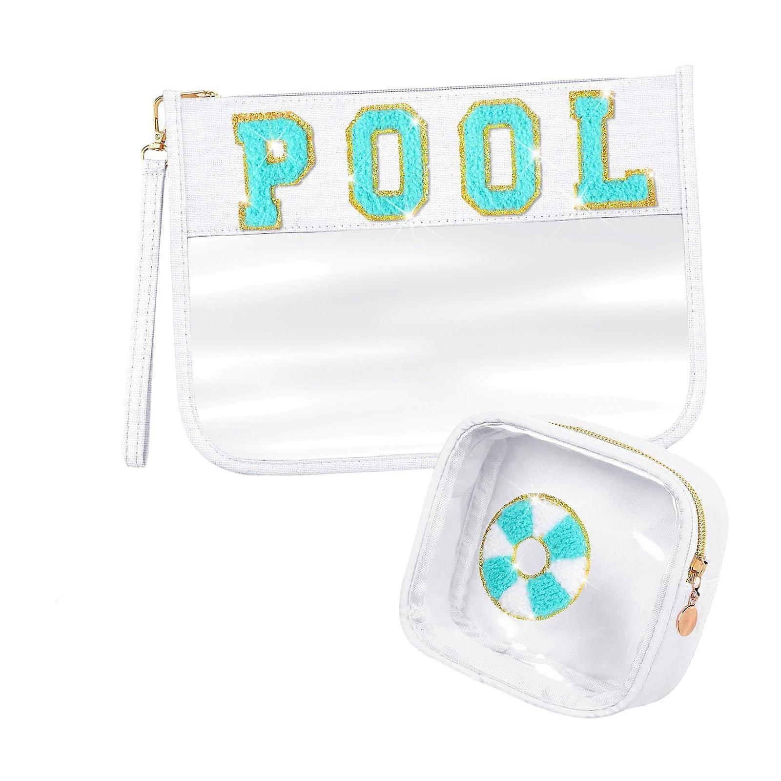 2pcs PVC Makeup Bag Set with Elegant Letter Pattern, TravelFriendly Cosmetic Organizer