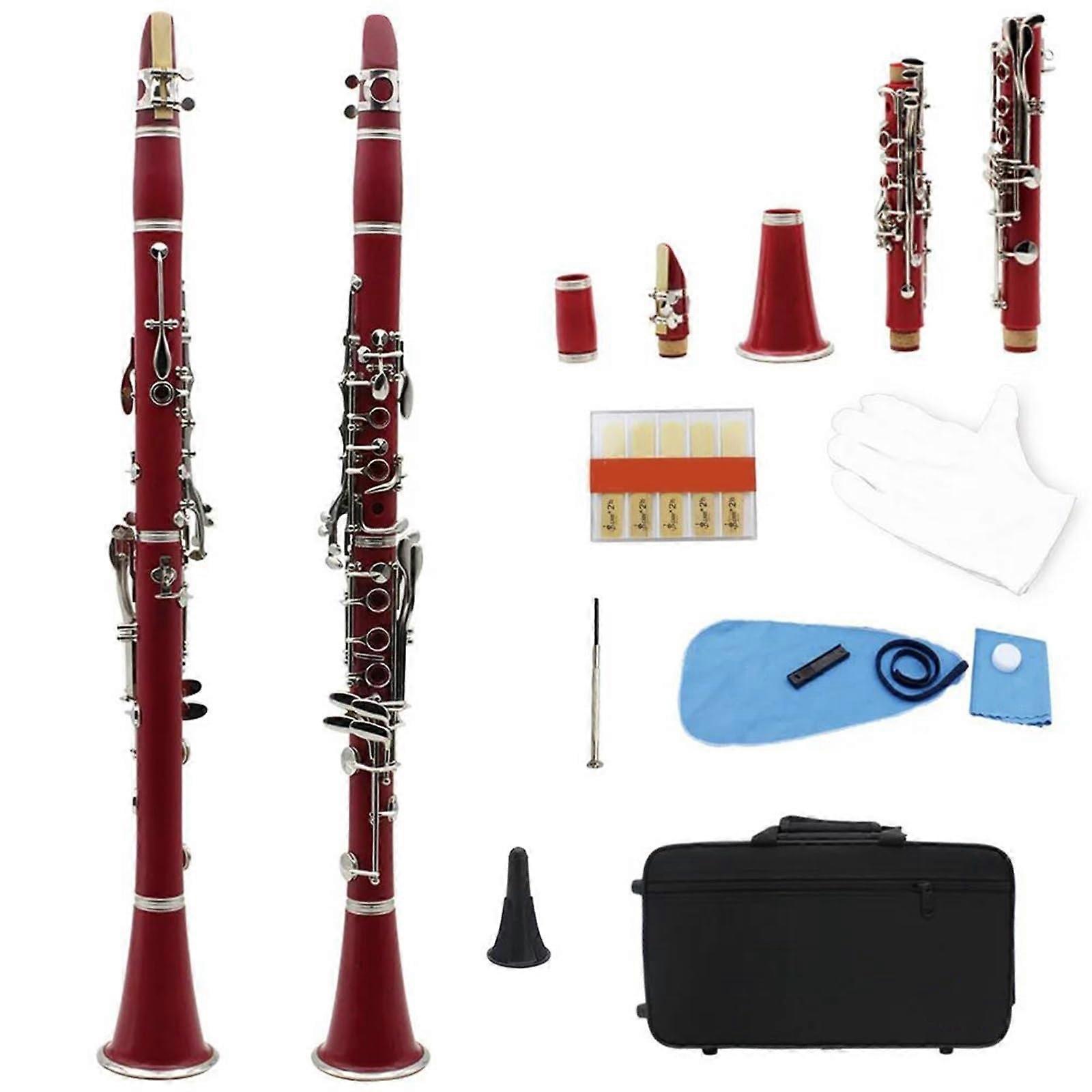Professional Bb Clarinet 17 Key Bakelite with Case and Reeds, Red Woodwind for Students