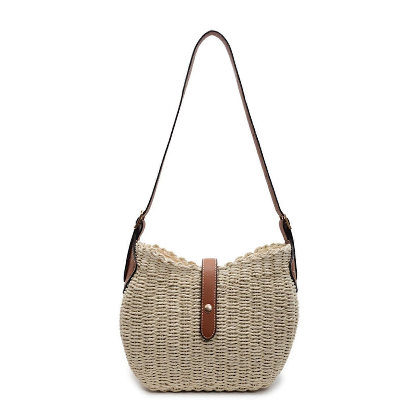 Small Straw Beach Tote with Lightweight Shoulder Carry, Stylish Woven Texture, Compact Square Design