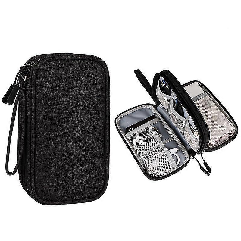 Electronics Organizer Waterproof Double Layer Travel Cable Storage Bag with Padded Interior  Black