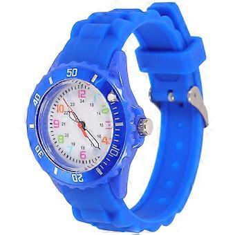 Round Silicone Watch for Children Simple Design Blue 8.06X1.49X0.31in Luminous Material 1Set
