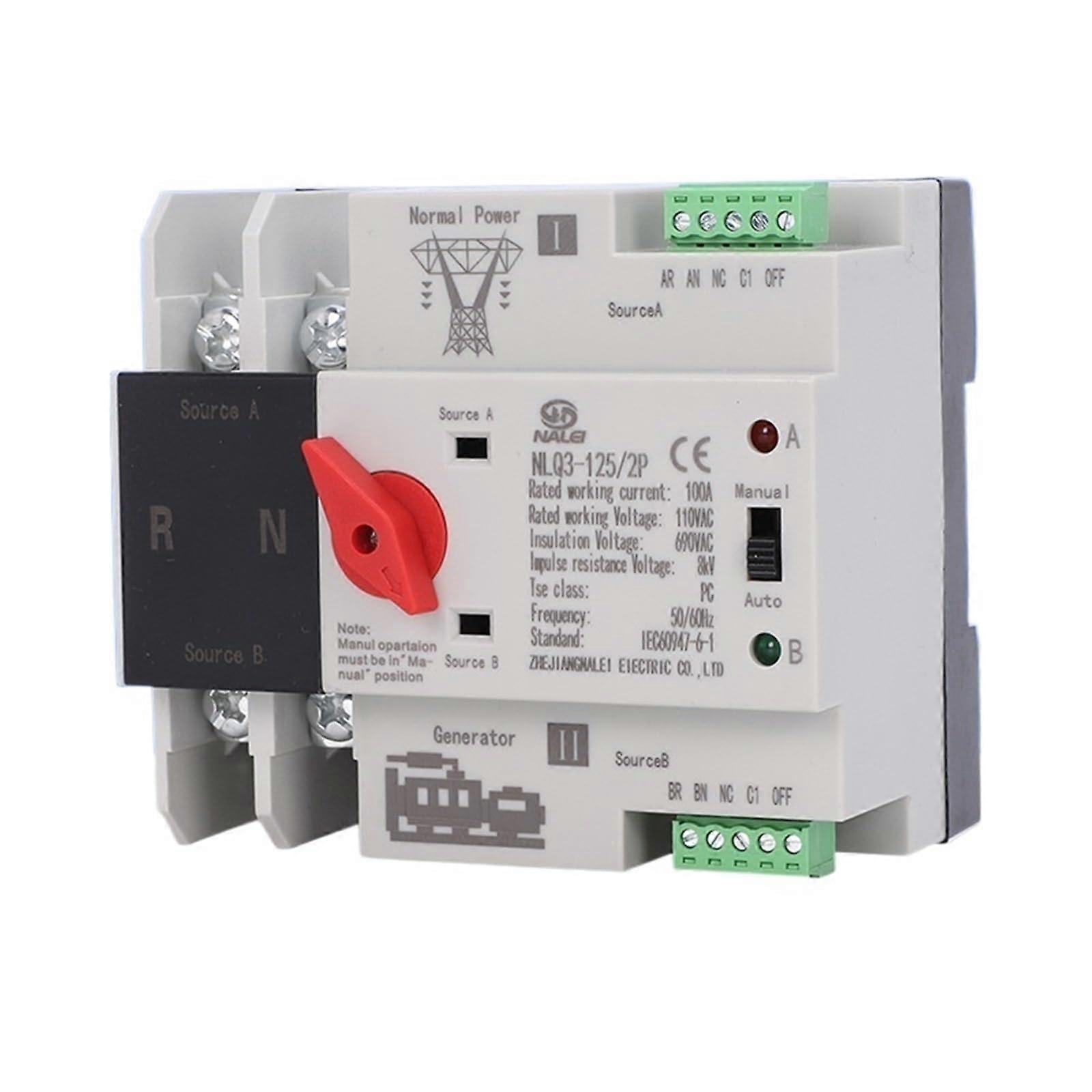 Automatic Transfer Switch 100A AC110V Millisecond Switching Dual Power for Generator and UPS