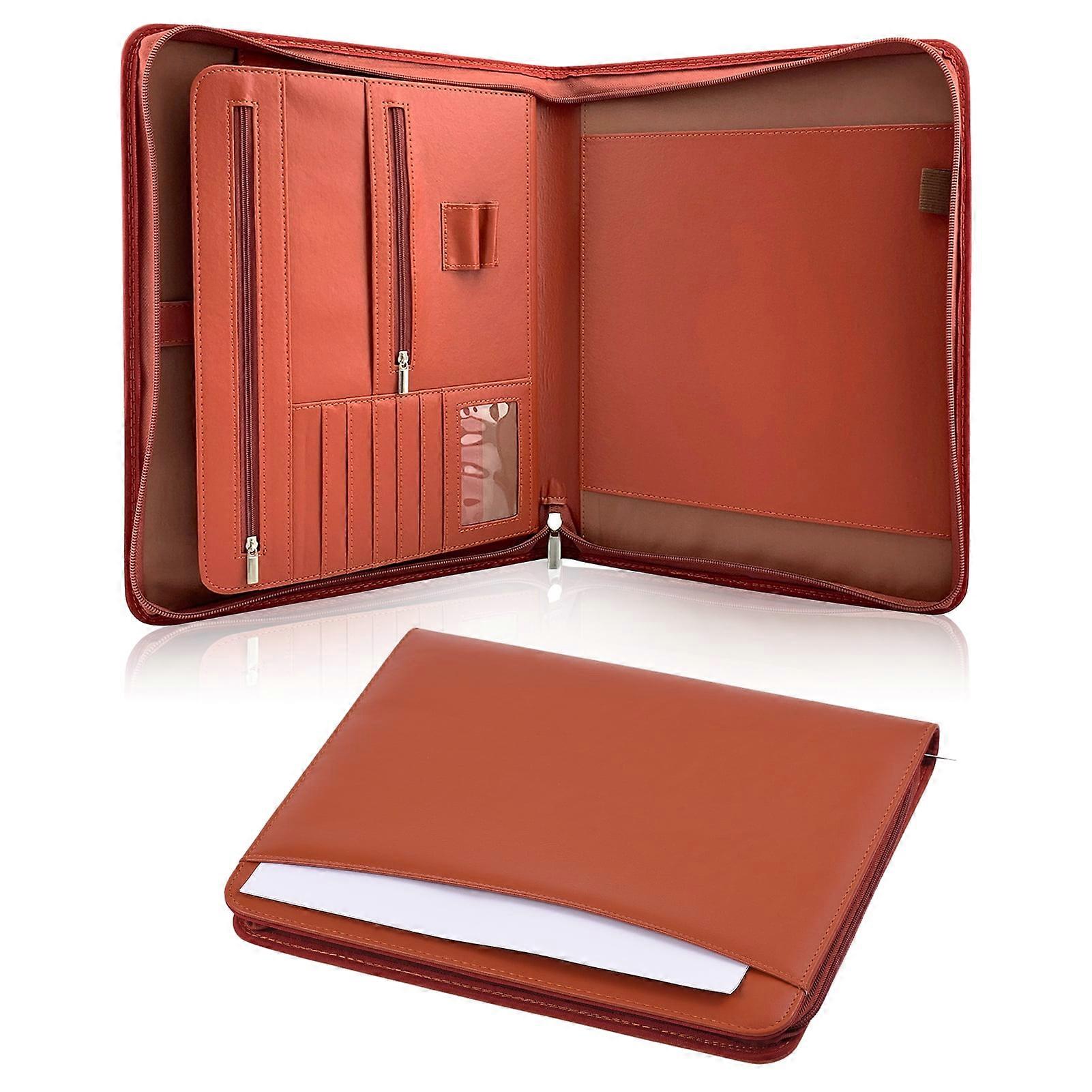 PU Leather A4 Zippered Interview Folder & Resume Sleeve, Compatible with Tablets & Documents