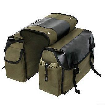 Borsa posteriore per portapacchi bici in tela e pelle impermeabile con scomparti multipli, colore verde militare.