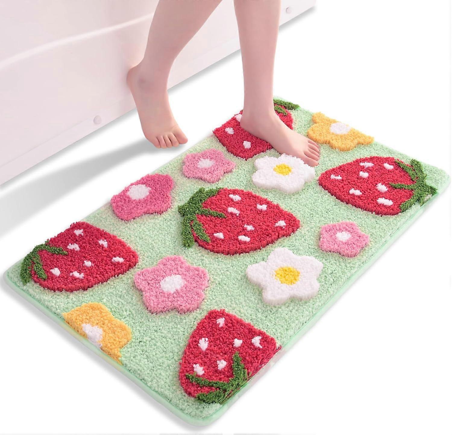 Strawberry bath mat - Non-slip - Washable - Multicoloured - Soft micro