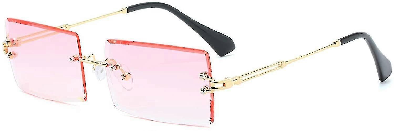Ultralight Metal Frame Gradient Rimless Rectangle SunglassesPink