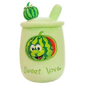 Cartoon Fruit Milk Tea Plush Toy Doll 35cm  Soft Stuffed Watermelon Cup Pillow with Straw, Cute Decorative Plushie Cushion for Girls, Cozy Cartoon Plu