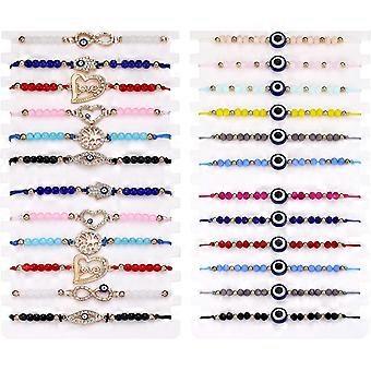 24 Stück Evil Eye Armbänder Bunte Evil Eye Perlenarmbänder Mexikanische Boho Handmad Armbänder Verstellbare Glück Amulett Armreif für Frauen