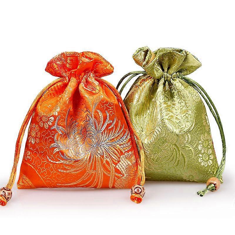 Chrysanthemum Brocade Drawstring Gift Bag 2-Pack