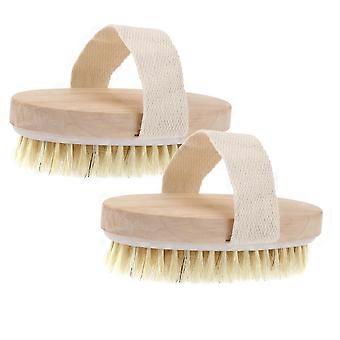 2pcs Exfoliating Body Brush with Handle Wooden Shower Scrub Brush Medium Stiff Bristles for Smooth Skin
