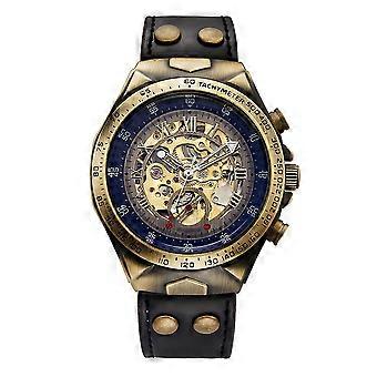 Orologio meccanico automatico vintage da uomo, stile steampunk scheletrato, a carica automatica, retrò, con cinturino in pelle, orologio da polso maschile, montre homme