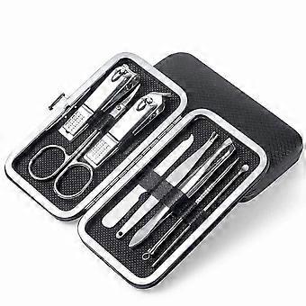 Travel, Pedicure & Grooming 8-Piece Stainless Steel Nail Clippers Kit & Manicure Set, Black