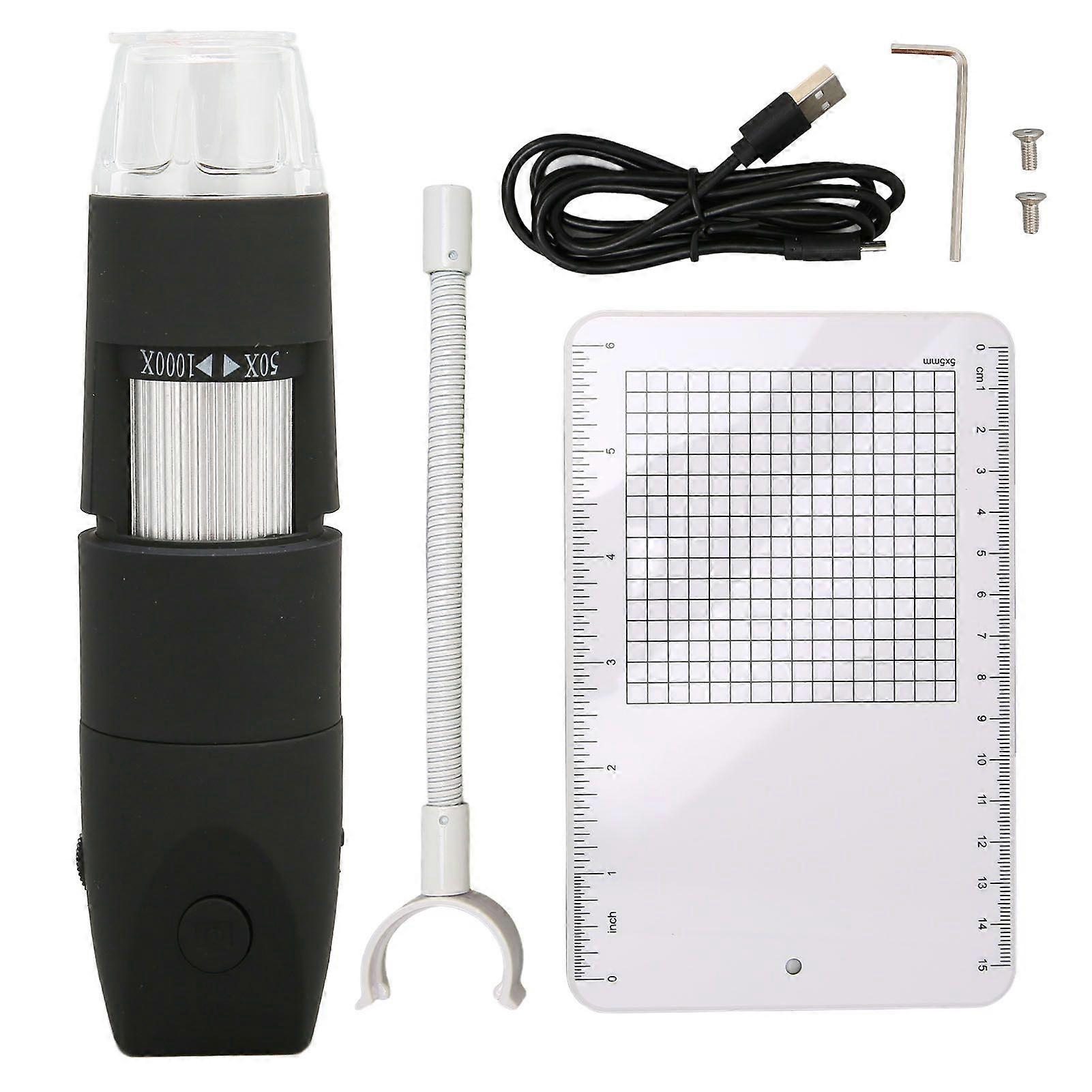 Wireless Digital Microscope Mini Handheld 8 LED HD Microscope Camera WiFi USB Compatible for Smartphone Tablet PC Black