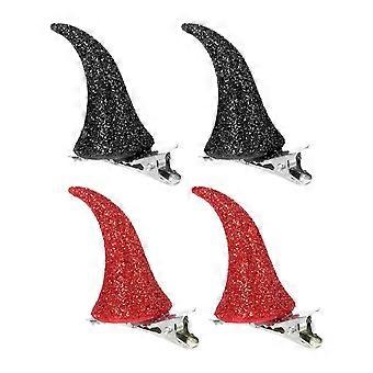 1 Set 2 Pairs Halloween Decorative Red Ox Horn Hairpins COS Hairpins (Black Red)