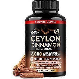 Ceylon-Zimt-Nahrungsergänzungsmittel (entspricht 8000 mg), 20:1-Extrakt, glutenfreie Kräuterkapseln (ohne Gentechnik), 60 Kapseln für die tägliche Wellness-Ernährung von Erwachsenen