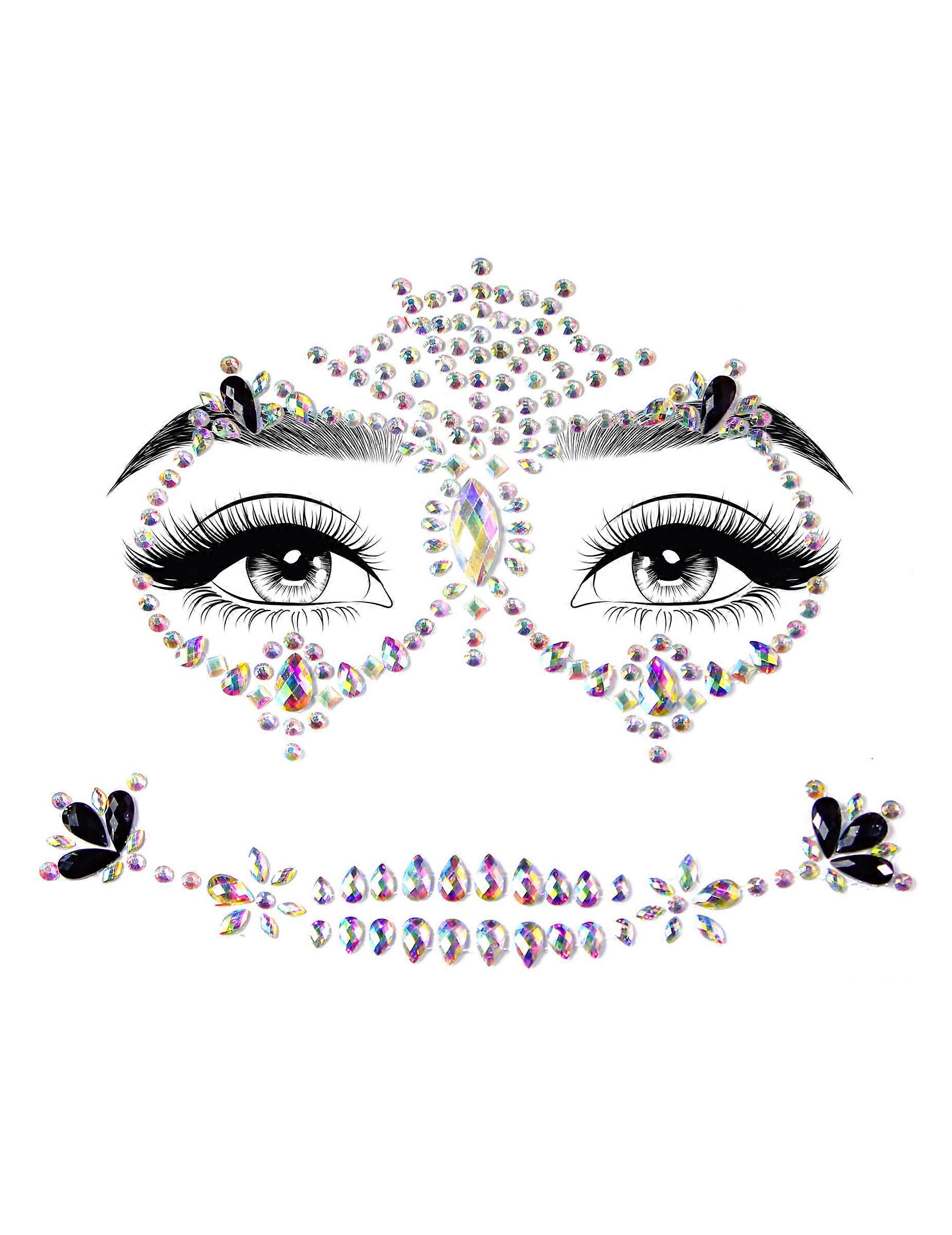 Multicolored adhesive face jewels