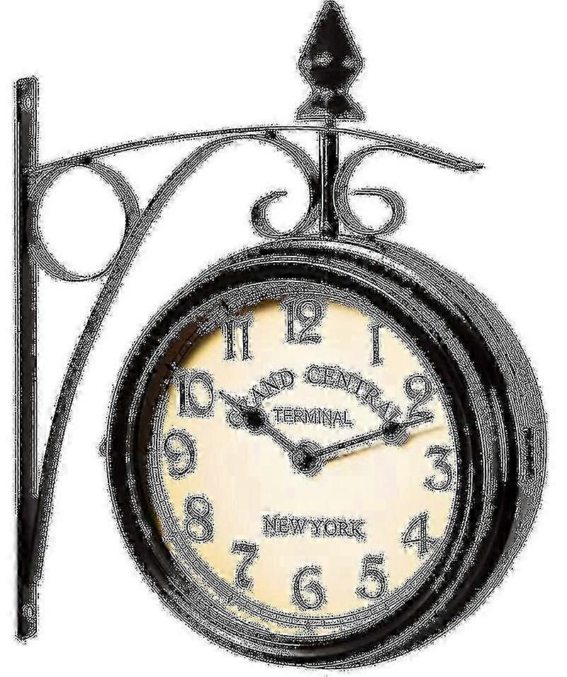 Two-Sided Black Vintage Style Train Station Wall Clock