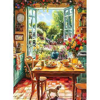 Puzzle for Adults Cozy Kitchen and Garden View Jigsaw Puzzle Colorful Puzzles with Flowers Sunshine and Dog Relaxing Gifts for Adults Seniors DDA1470