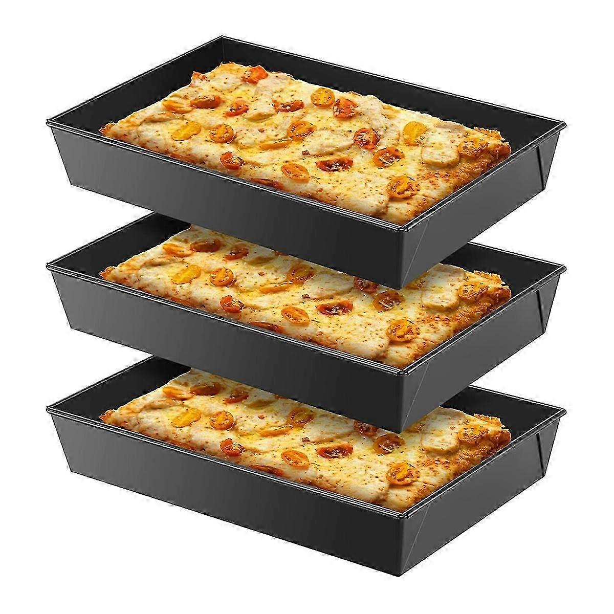 Hard pizza pans set - 3 pcs Detroit style rectangular bakeware
