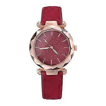 Ladies Sky Twinkling Dial Quartz Watch with Leather Strap, Casual Fashion Wristwatch for Women