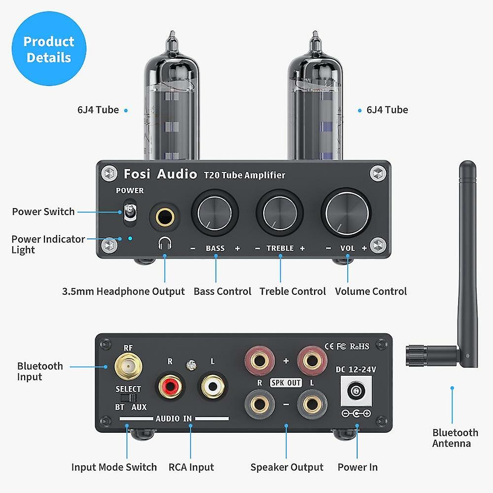 Kioball Mini Amplificateur Bluetooth 5.0 Classe D Stéréo - Ampli Audio Maison Voiture Marine Prise EU