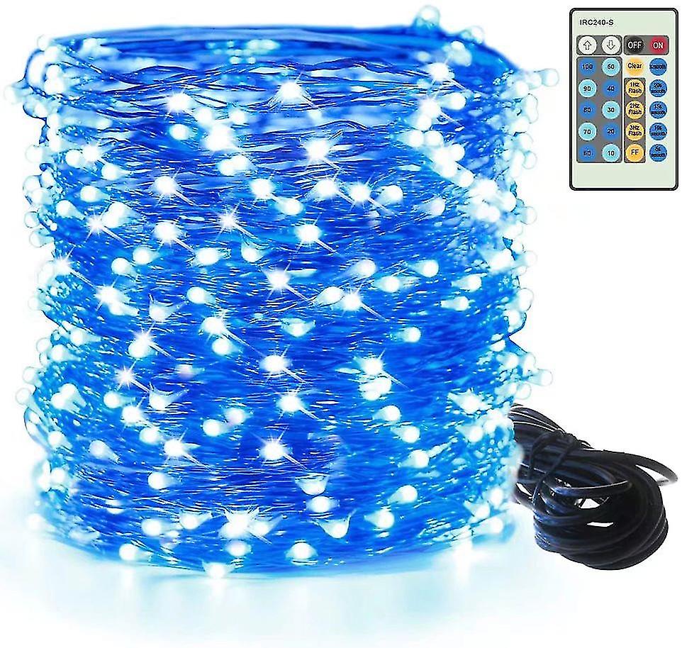 Lumière de fée Led bleue avec télécommande 300 mètres 300 cordes led dimmables, prise certifiée Ul