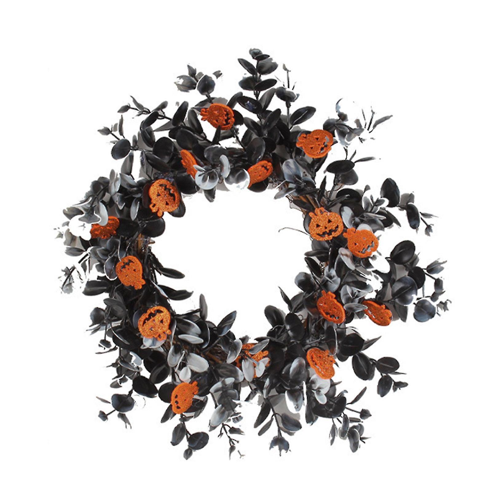 30cm Halloween Pumpkin Skull Wreath Decor Artificial Wreath Front Door Wreath For Haunted House Decoration
