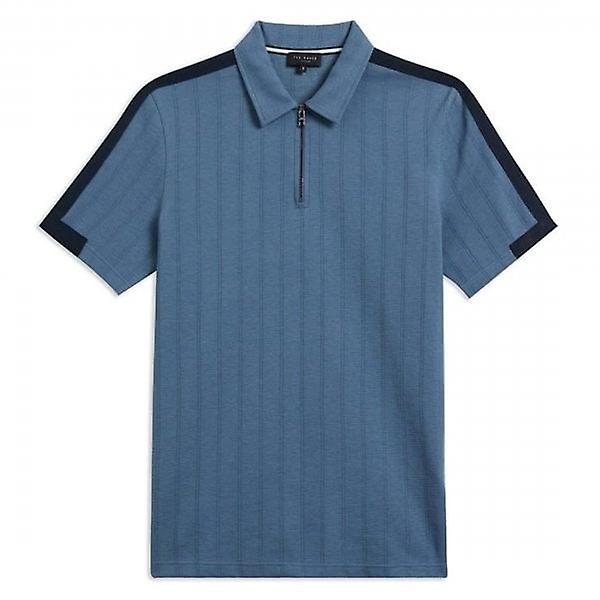 Ted Baker Abloom Short Sleeve Textured Zip Polo Mid Blue