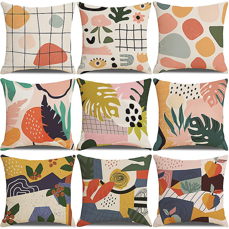 Sada 9 poťahov na vankúše s rastlinným lístím vzorom vankúšov Puzdrá na vankúše pre pohovku Dom obývacia izba spálňa Dom Dekor, 45x45cm