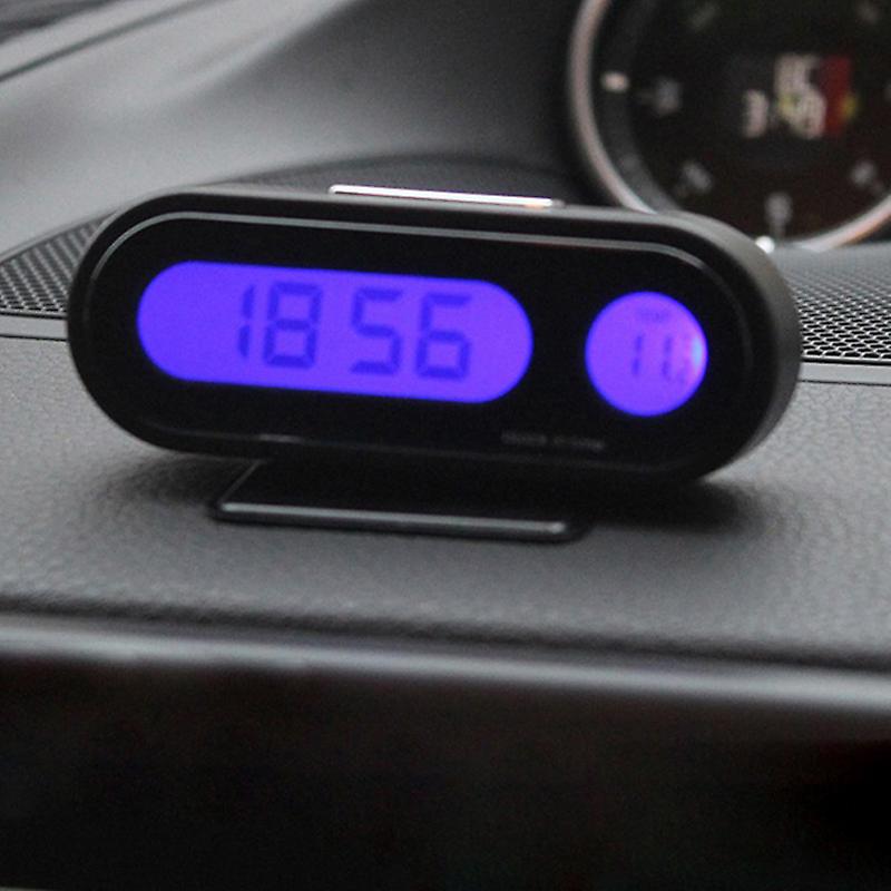 Car Electronic Clock Dashboard Clocks Luminous Thermometer Black Digital Display