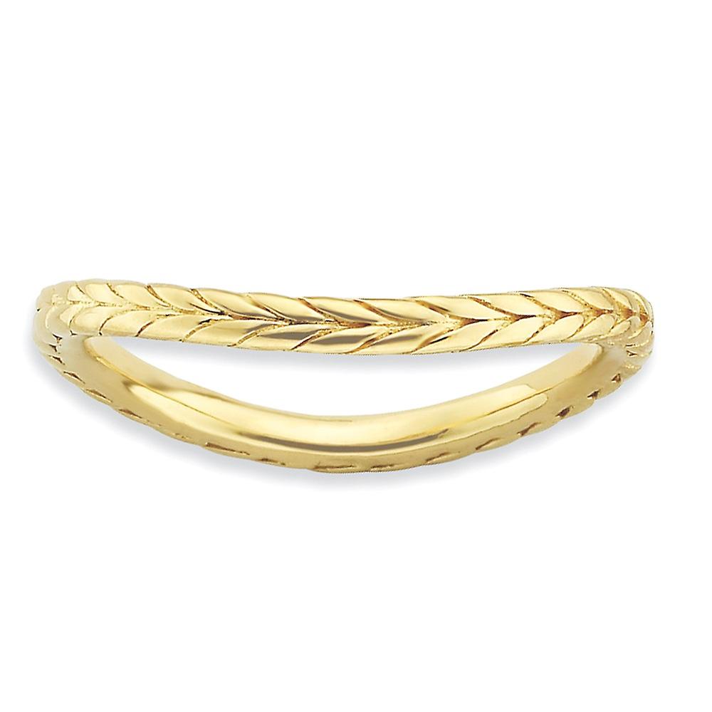 1.5mm 925 Sterling Silver Patterned Stackable Polished Gold Plated Wave Ring-Stackable-Ring for Women - Ring Size: 5 to