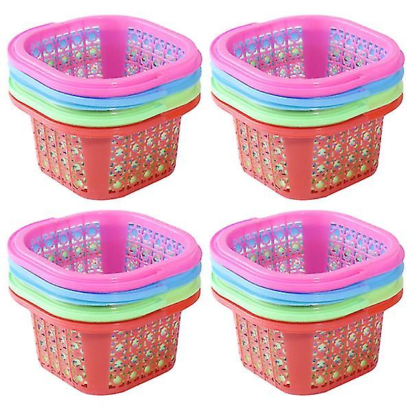 1 Set 12pcs Colorful Square Shape Plastic Small Baskets Fruit Pickup Baskets