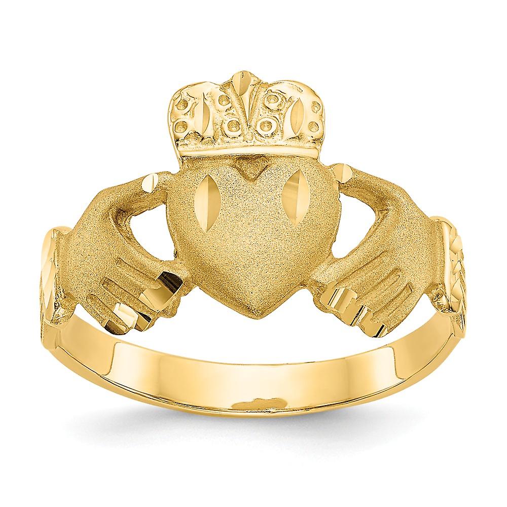 14k Yellow Gold Satin Polished Sparkle Cut Irish Claddagh Celtic Trinity Knot Ring Size 6 Band Style-Ring for Women