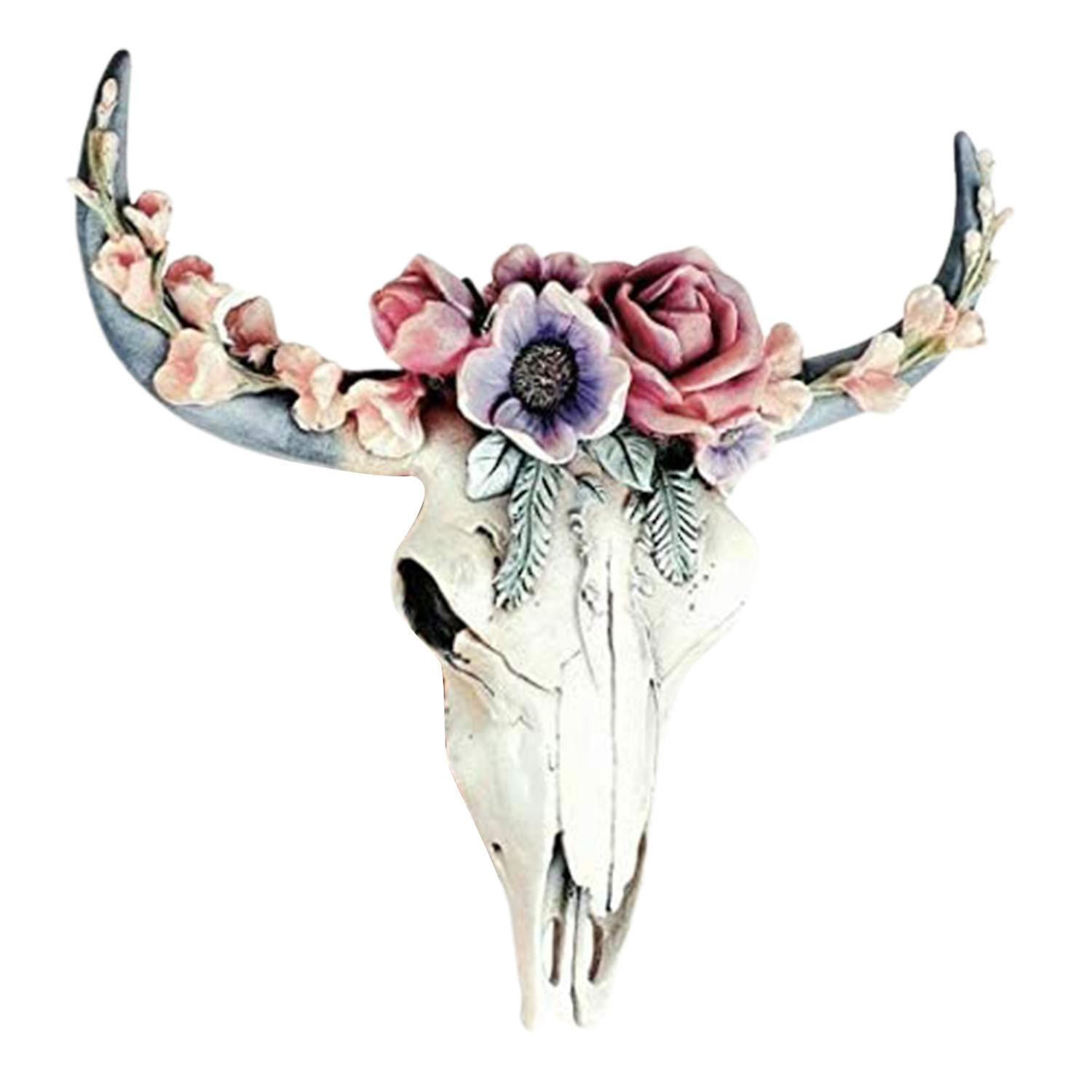 ZHOUBA Wall Ornament Beautiful Decorative Resin Succulent/Flower Cow Skull Hanging Pendant for Room