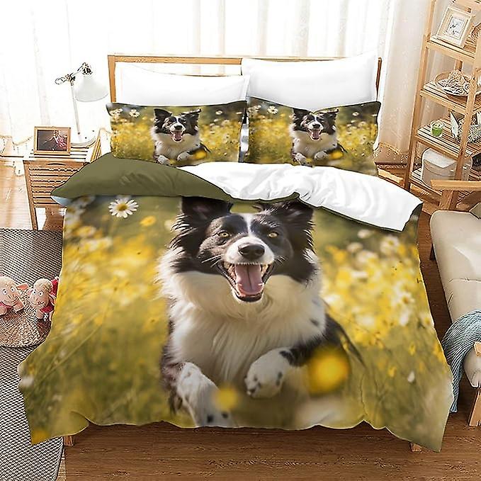 3d Border Collie Poszwa na kołdrę Pościel z mikrofibry dla dzieci Zestawy poszewek na kołdrę 1 poszwa na kołdrę i 1/2 poduszki
