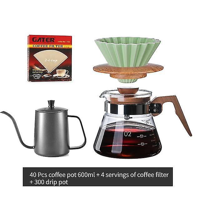 Coffee Pot V60 Glass Coffee Maker Wooden 700ml/500ml/300ml Coffee Dripper And Pot Set For Coffee Filter Reusable Coffee Filters