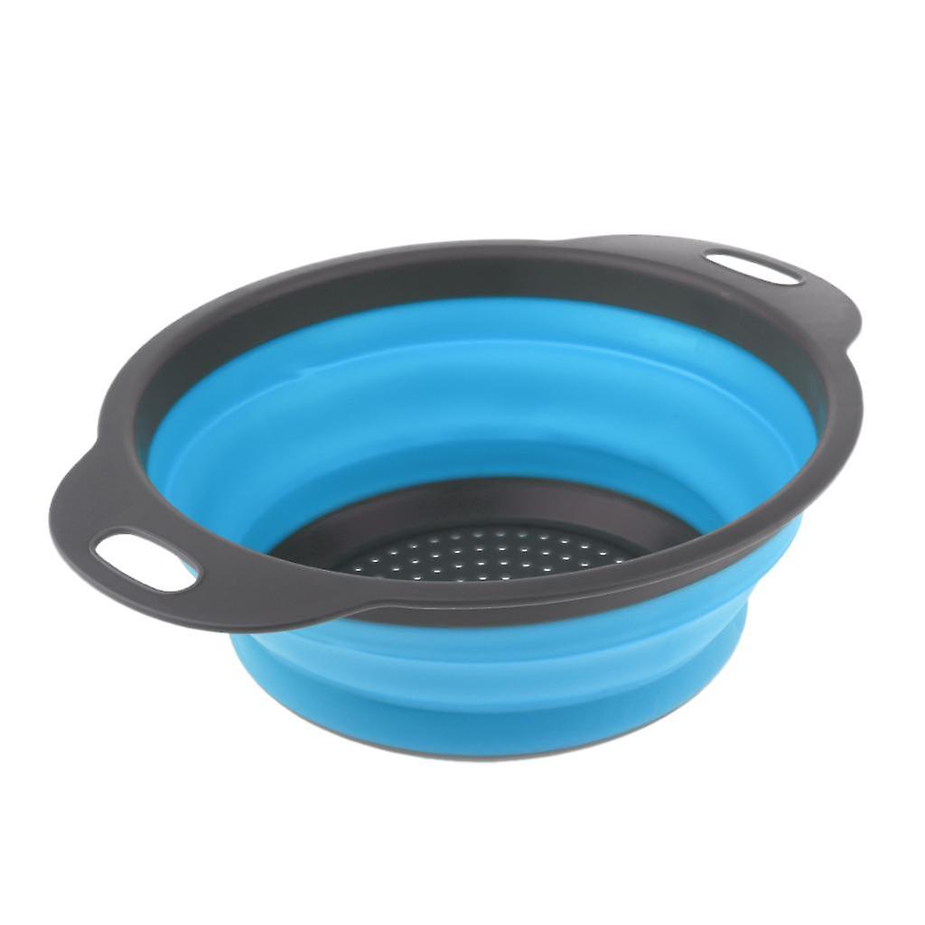 Camping Hiking Collapsible Colander Kitchen Folding Strainer Basket S Blue