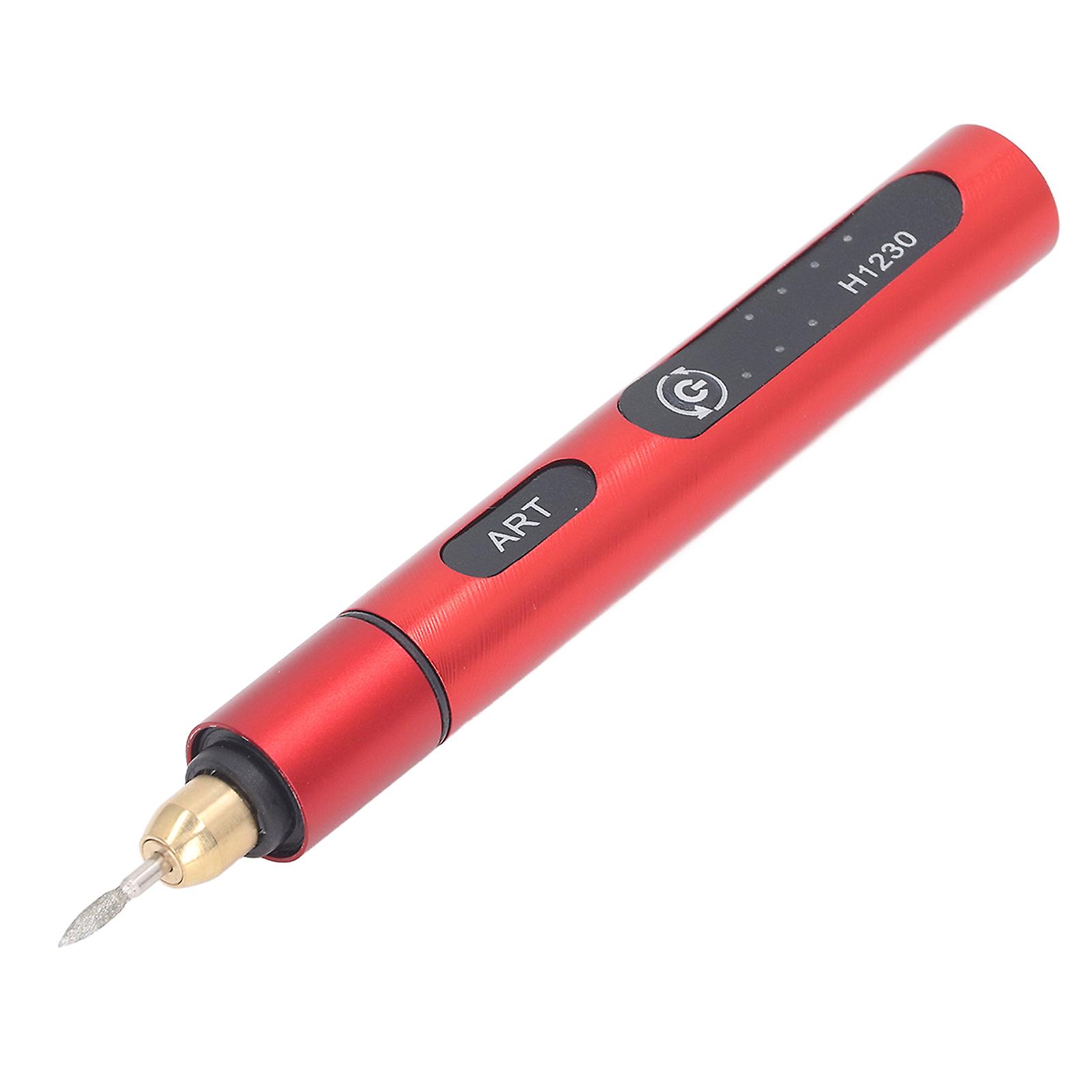 Electric Engraving Pen Aluminum Alloy Mini USB Rechargeable Portable Engraver Machine with 4 Heads 5V Red