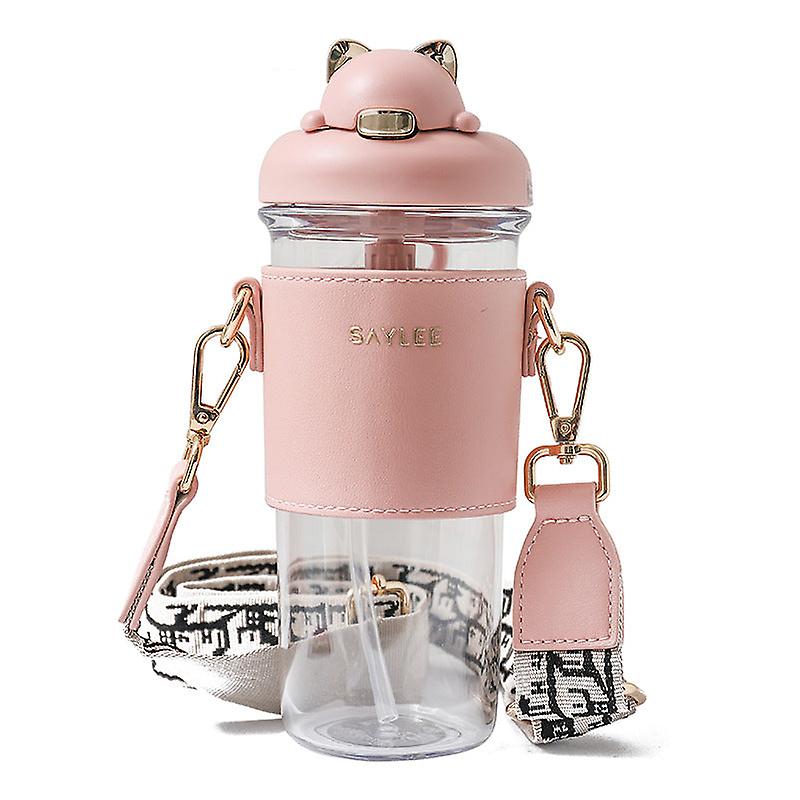 Kids Water Drinking Bottle Cute For Child Cartoon Plastic Creative Flip-up Lid Cartoon Straw