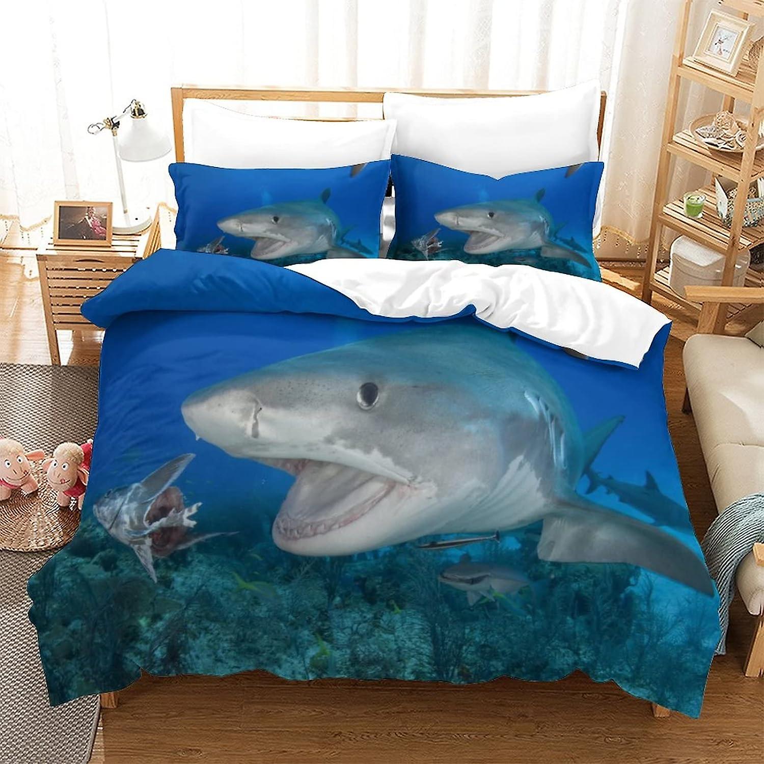 VOSILE Shark 3 Piece Soft With Pillowcase Duvet Cover Zipper Closure Prevent Allergy Bedding Set Suitable for All Kinds of People Quilt Cover