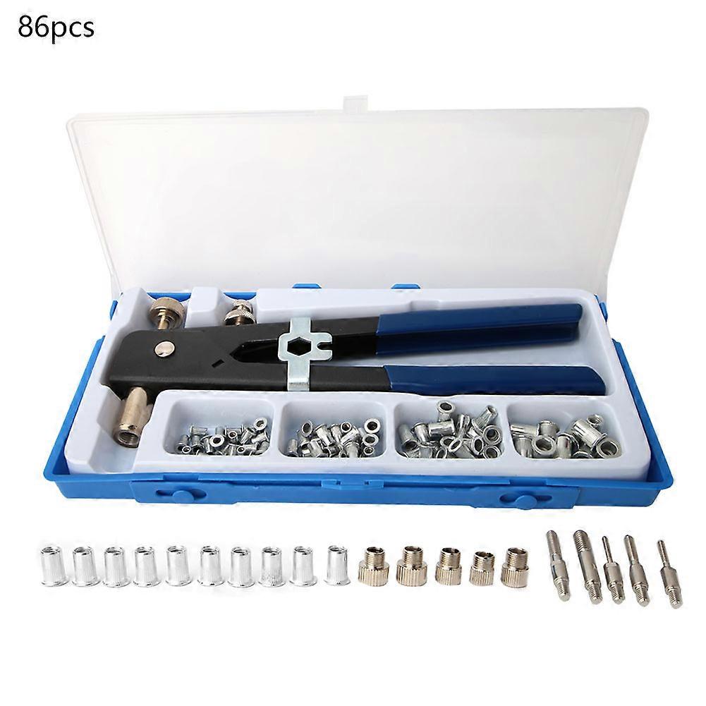 86pcs Insert Hand Tool Kit Manual Pulling Riveter Rivet Nut Gun Threaded M3/M4/M5/M6/M8 Set