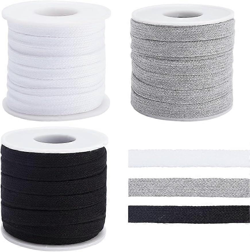 3Rolls 32.8Yards Flat Replacement Cotton Cords 10mm Wide 3 Colors Flat Drawstring Cord Rope with Plastic Spools