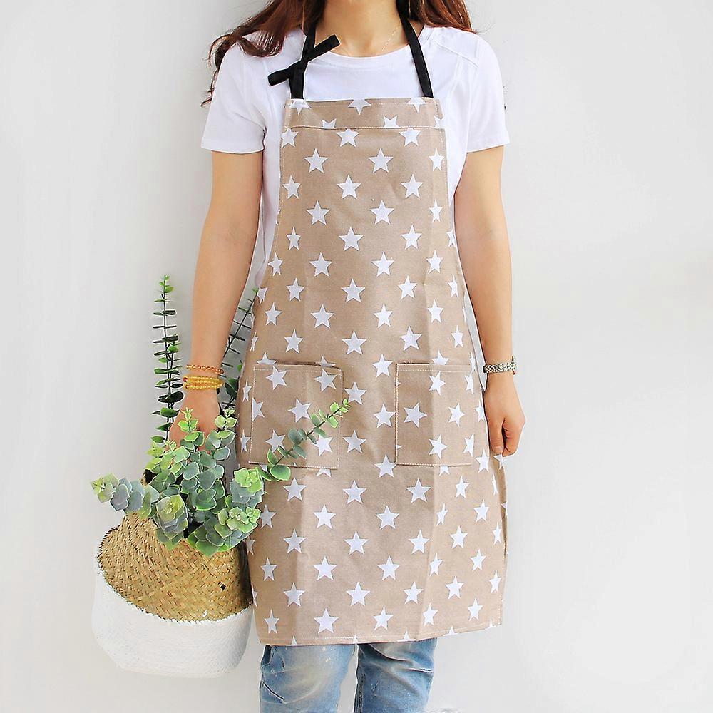 Polyester-cotton kitchen aprons star pattern khaki color