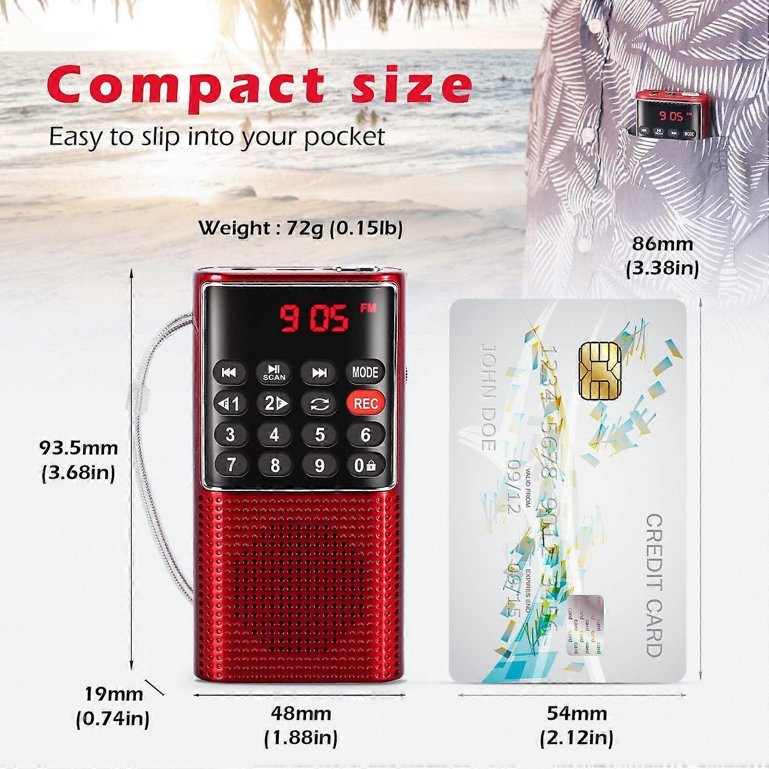Radio Portable AM/FM - Petite Radio De Poche Avec Cordon - Fonctionne Sur 2 Piles AA - Haut-parleur Intégré - Argenté - 3