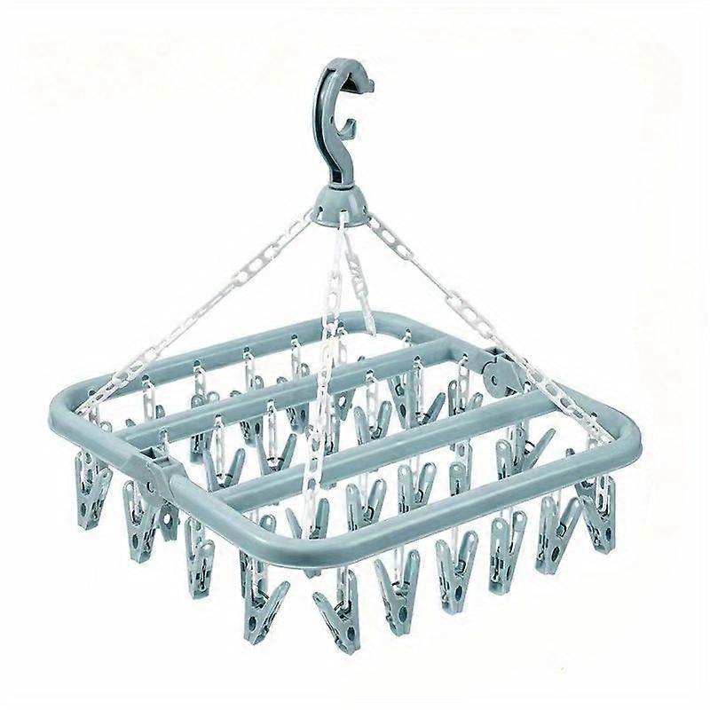 Space-Efficient 32-Clip Folding Laundry Rack: Perfect for Drying Socks and Underwear | Easy Pole-Mounted Installation