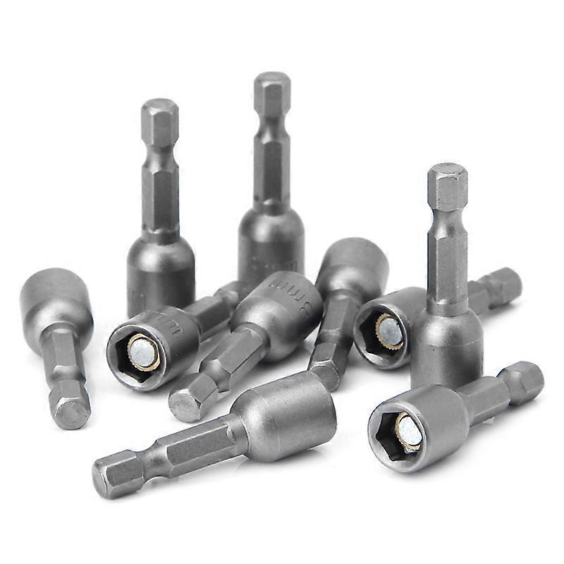 10 Pcs Magnetic Nut Driver Set 8mm 5/16 Socket Adapter Hex Drill Bit