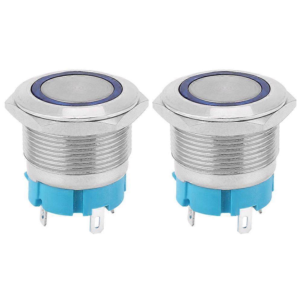 2pcs 4 Pin Self Locking Push Button Switch With Ring Light 22mm Ip65 For Ship Car Modification(blue 3-6vdc)