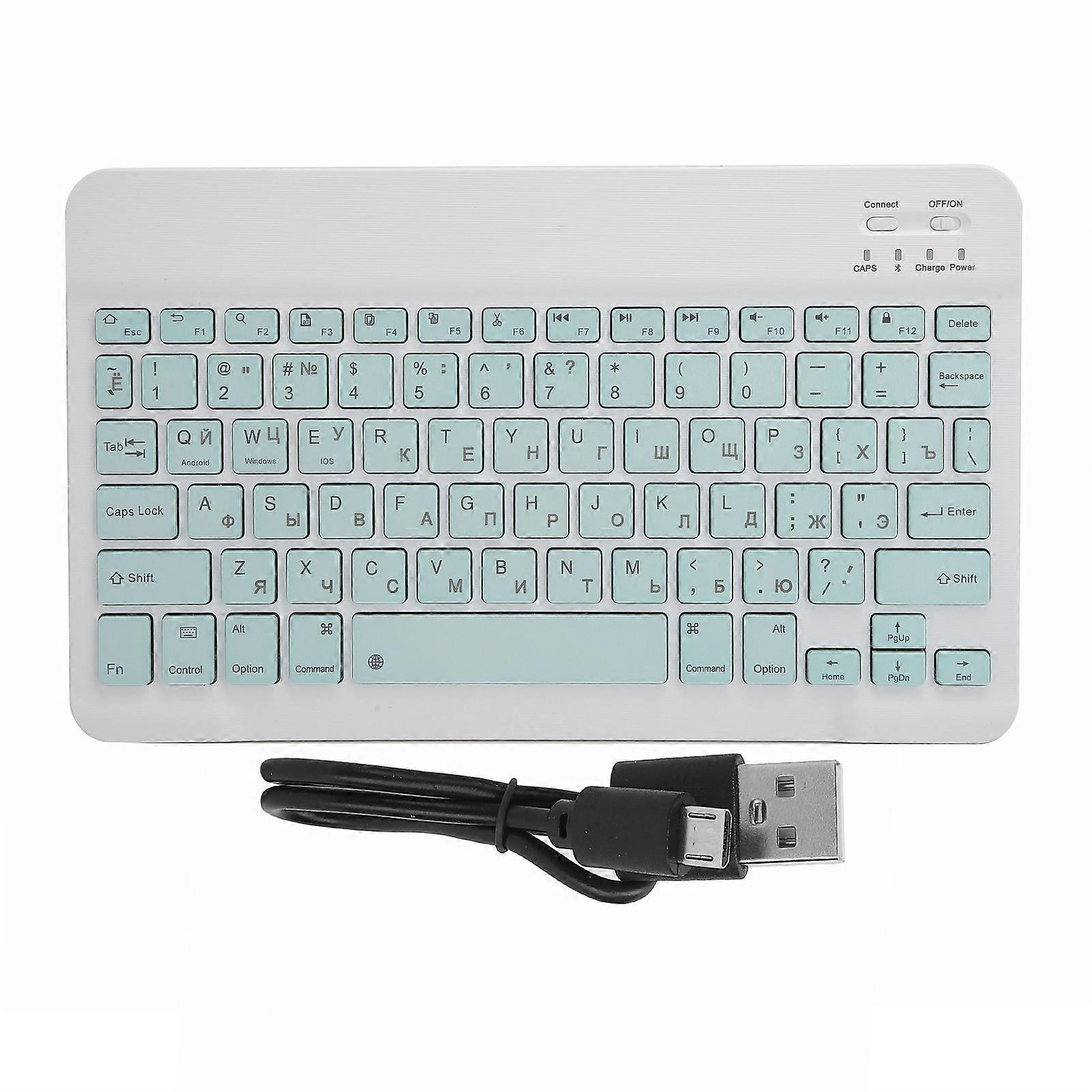 Wireless Bluetooth Keyboard Keycaps Typewriter Compatible with Universal Device 10inLight Green Russian